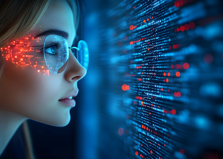 Futuristic Girl Looking at Code